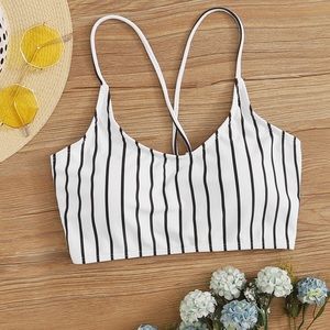 shein white and black striped swimsuit top